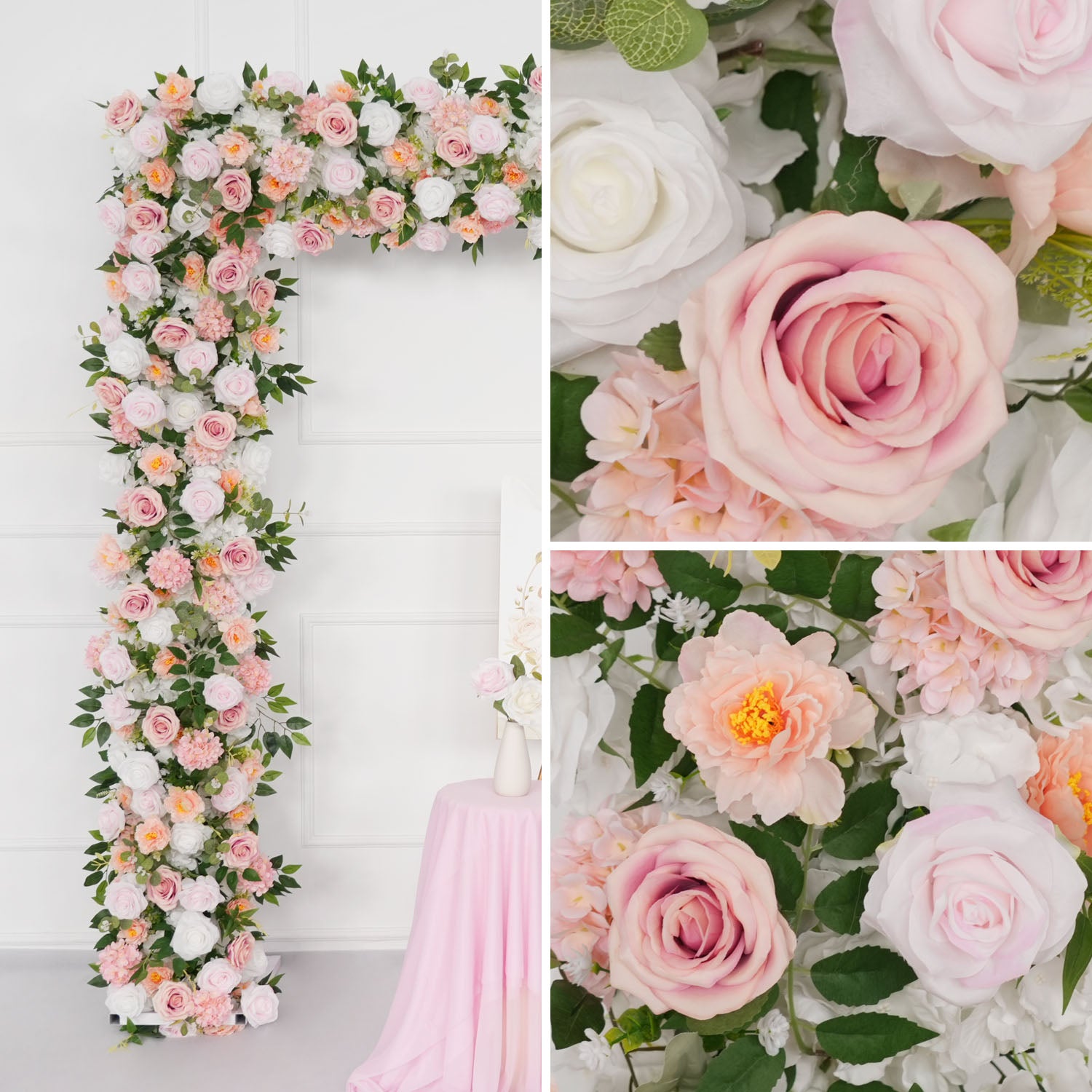 Uflower White Pink Rose Floral Square Arch Wedding Party Backdrop Decoration